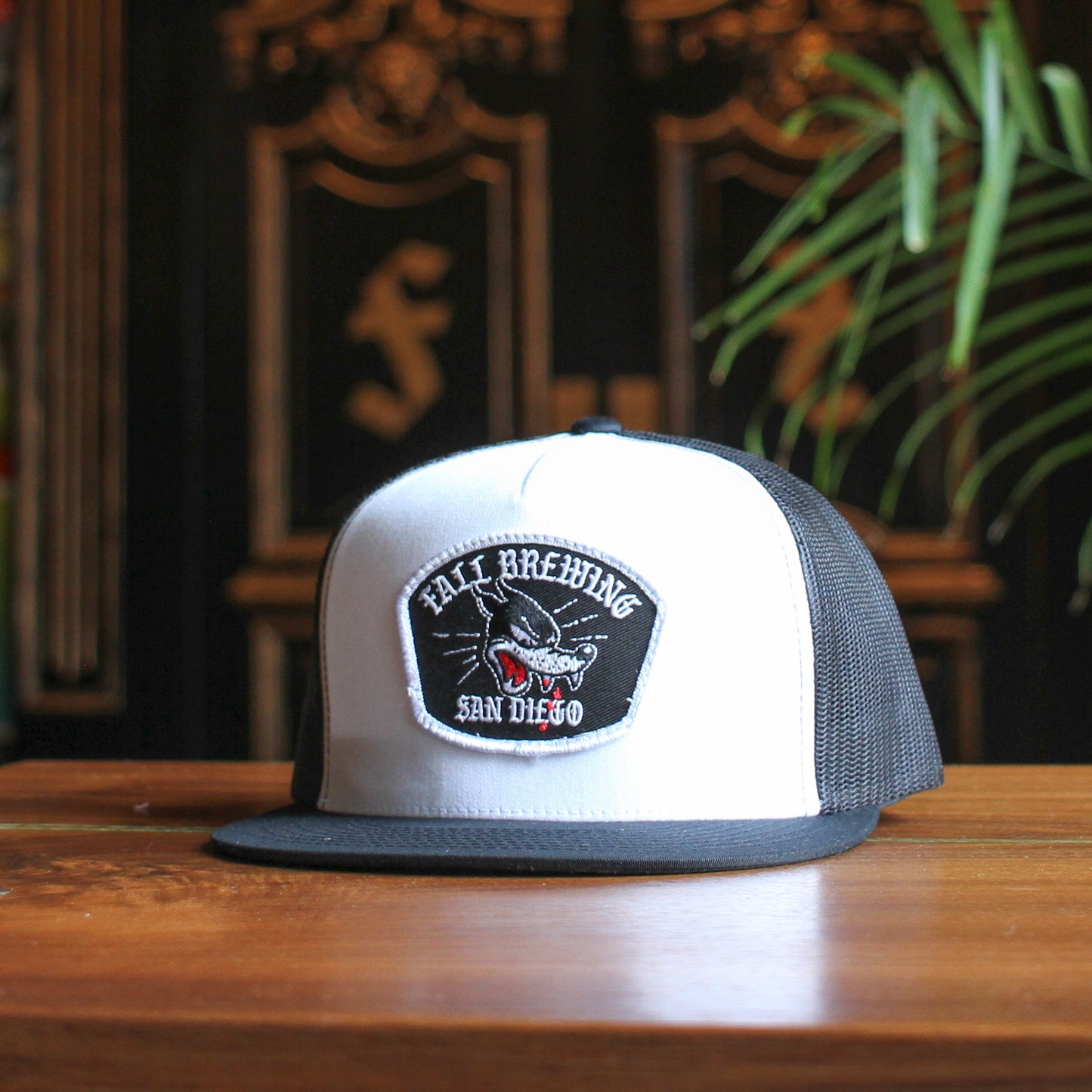 Wolf Patch Trucker Snapback Hat - Black/White