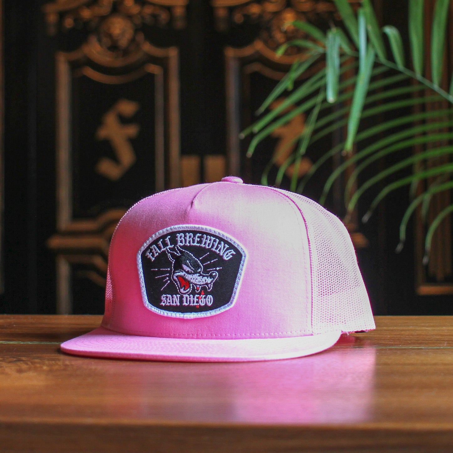 Wolf Patch Trucker Snapback Hat - Pink