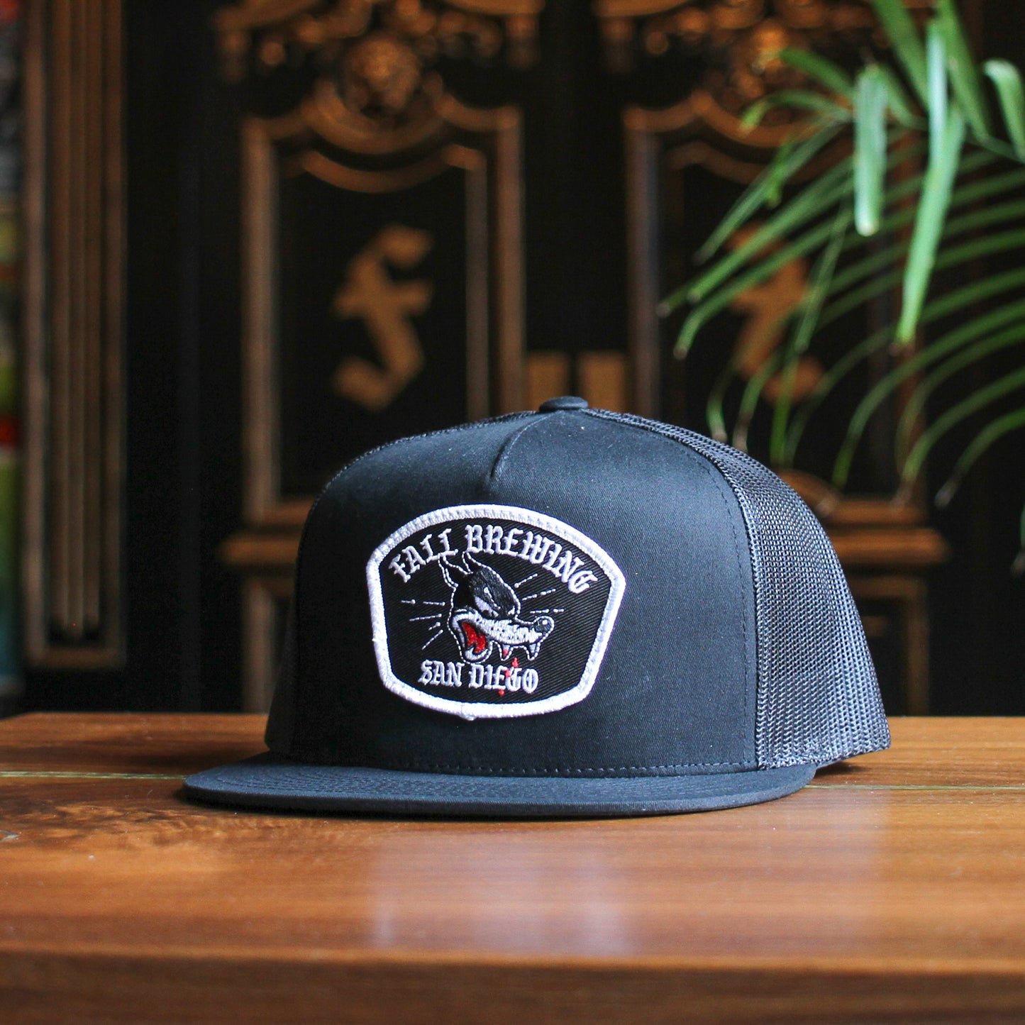 Wolf Patch Trucker Snapback Hat - Black