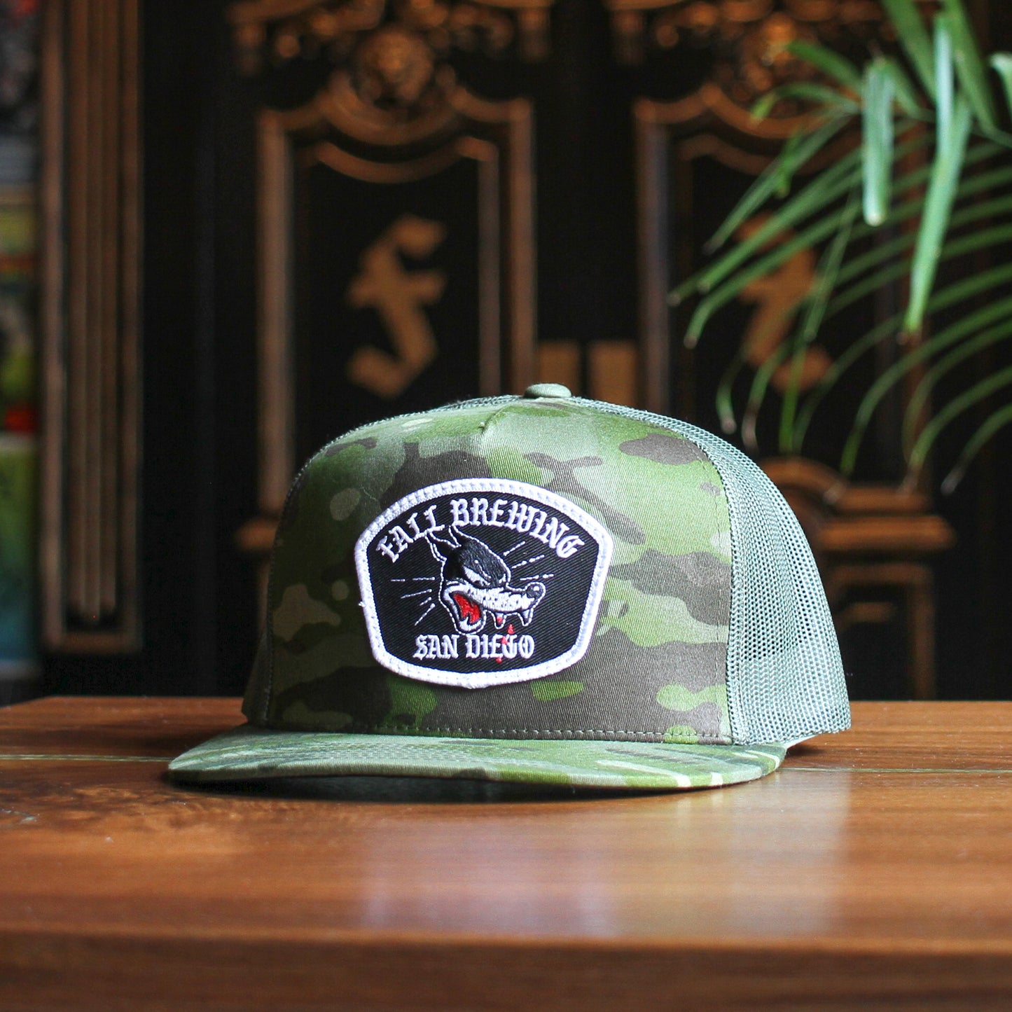 Wolf Patch Trucker Snapback Hat - Camo