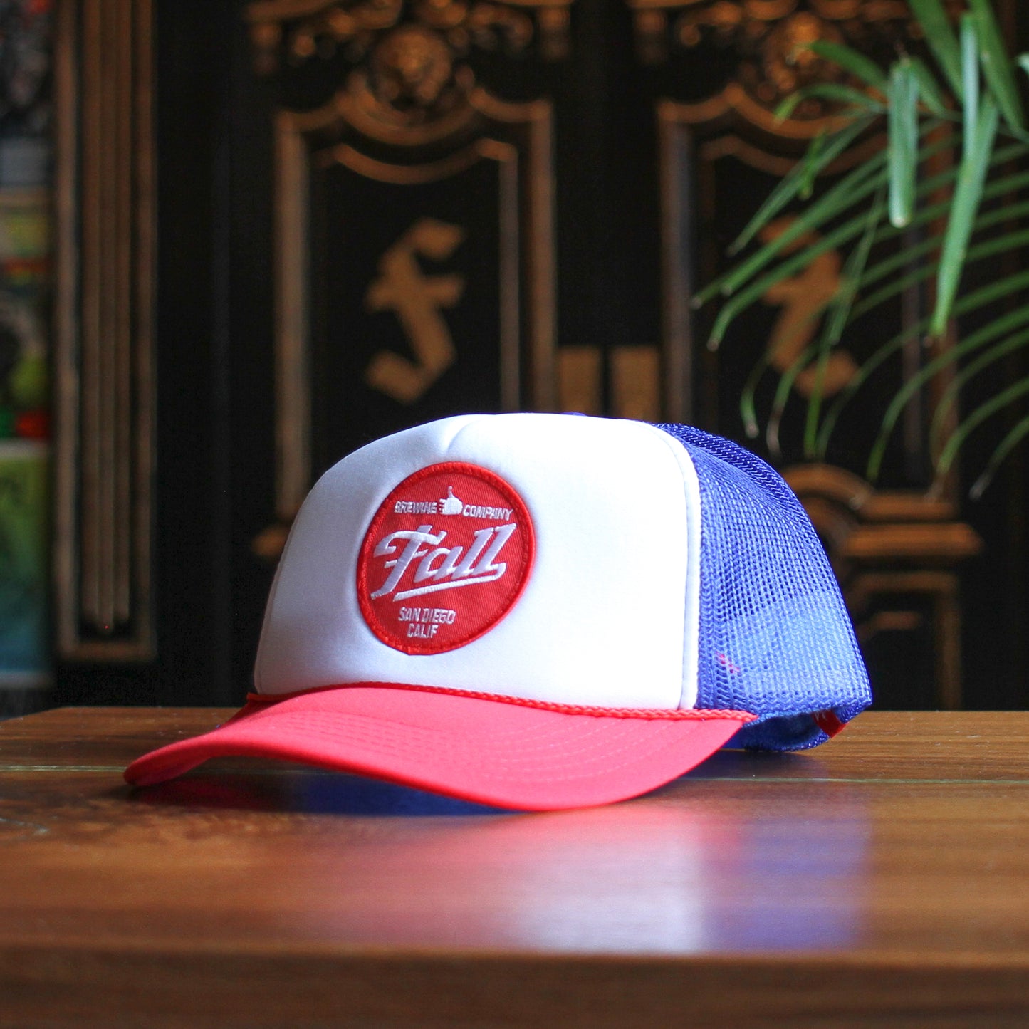 Trucker Patch Snapback Hat - Blue/White/Red